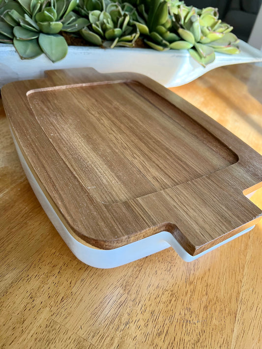 Personalized Oven-Safe Bakeware with Acacia Wood Top