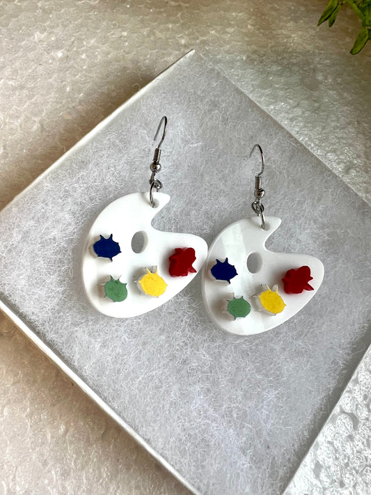 Paint palette dangle earring.